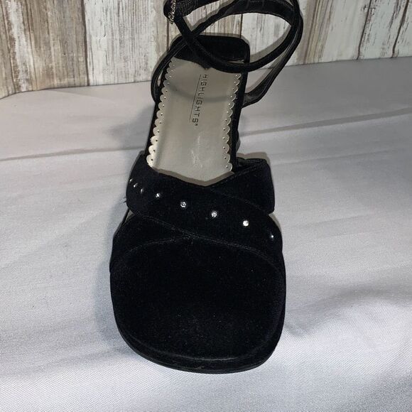 Vintage 90’s Black Velvet Square Toe Ankle Strap Chunky Heels Size 9 - Picture 2 of 16